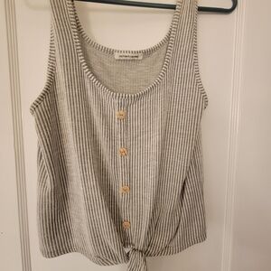 Caution To The Wind Gray & White Striped Button-Front Tie-Hem Tank